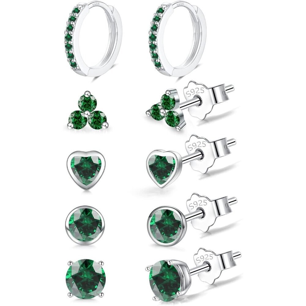 925 Sterling Silver Studs Earrings Set for Women Men, Hypoallergenic Cubic Zirco